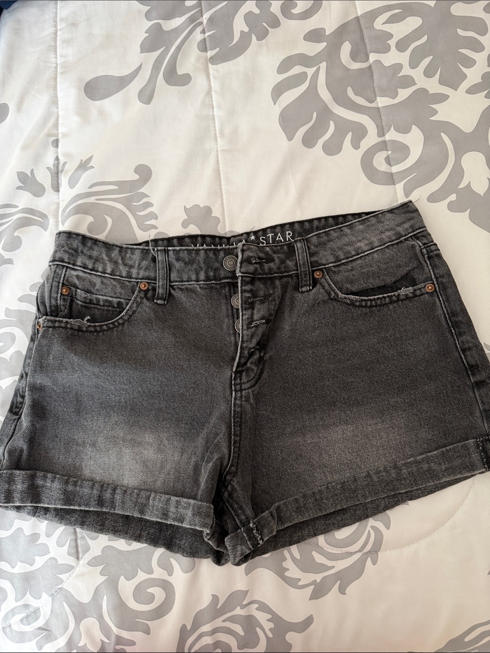 Vanilla Star Dark Gray Cuffed Denim Shorts